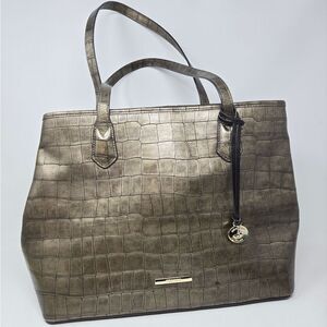 BRAHMIN Julian Metallic Bronze Melbourne Croc Embossed Leather Tote Shoulder Bag